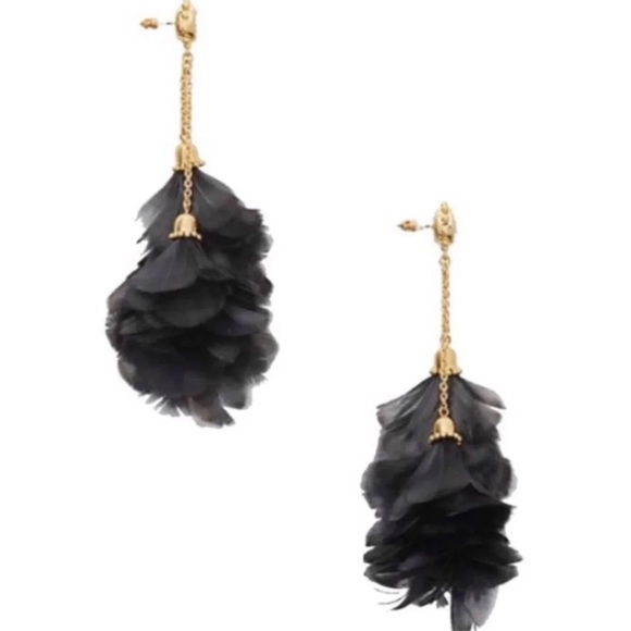 $98 Kate Spade In Full Feather Tassel Earrings Black - Picture 7 of 7